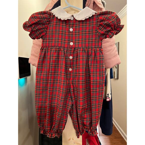B.T. Kids Red Plaid Smocked Romper 3–6M | Winter Baby Outfit - Picture 2 of 5